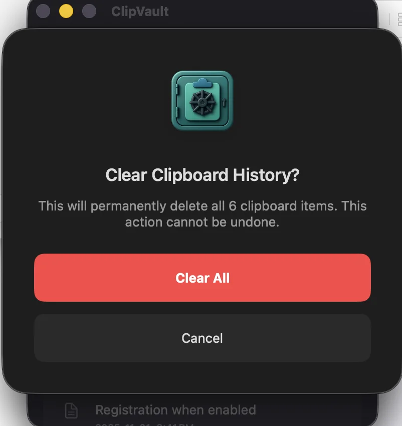 Clear clipboard history with app logo