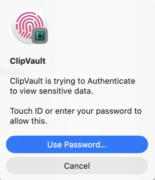 Touch ID authentication protecting passwords